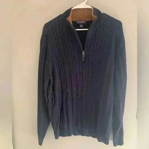 Men’s Roundtree & Yorke Navy 3/4 Zip 100% Cotton Pullover Preppy Sweater Size L